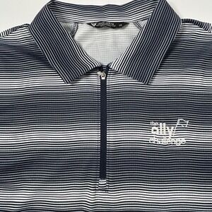 Levelwear The Ally Challenge Golf Polo Shirt Striped Navy White Large L/G